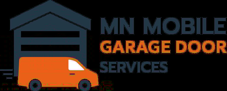 MN Mobile Garage Door Services logo with orange service truck and house garage icon